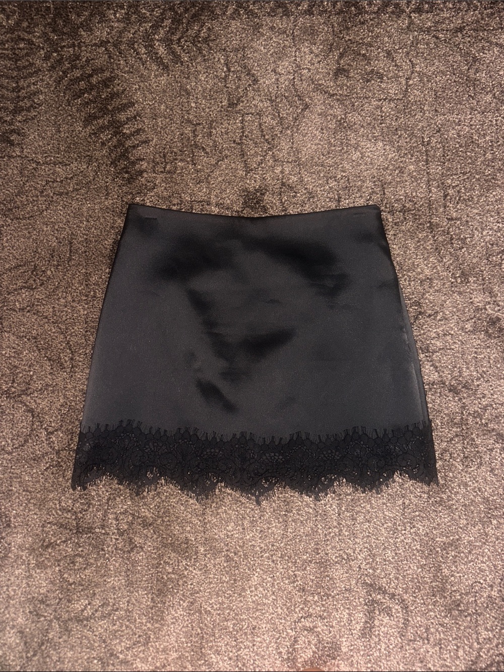 Zara Black Satin Mini Skort with Lace Hem